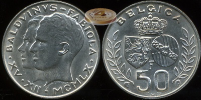 Бельгия. 50 франков. 1960 (Unc. Серебро)