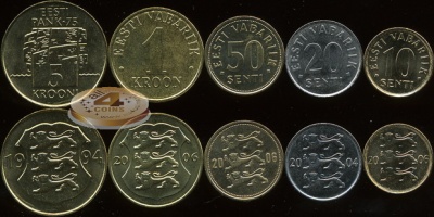 Эстония. Набор №2 (5 монет) 1994-2006
