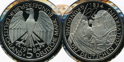 Германия (ФРГ). 5 марок. 1984D (Proof)
