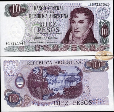 Аргентина. 10 песо (Unc) 1973-76