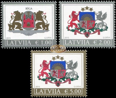 Латвия. 2015. Гербы Латвийских городов и округов (Серия. MNH OG)