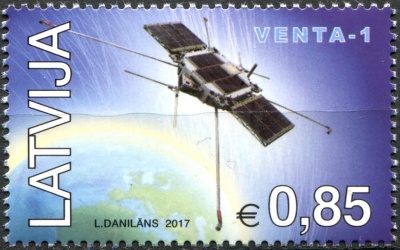 Латвия. 2017. Первый латвийский спутник "Вента 1" (Почтовая марка. MNH OG)