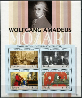 Тувалу. 2006. 250 лет со дня рождения Вольфганга Амадея Моцарта, 1756-1791 (Малый лист. MNH OG)