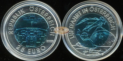 Австрия. 25 евро. 2007 (Unc. Биметалл (Серебро/Ниобий))