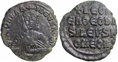Византийская империя. Лев VI. Фоллис. VF бронза. 886-912 Константинополь