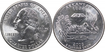США. Монета 25 центов [Квотер]. 2003.D (KM#347. Unc) Арканзас