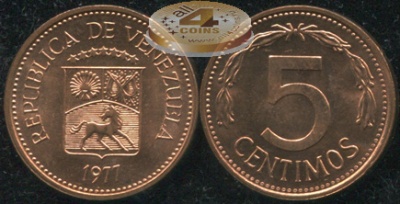 Венесуэла. Монета 5 центимов. 1977 (KM.Y#49. Unc)