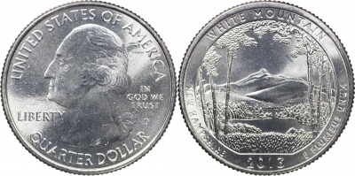 США. Монета 25 центов [Квотер]. 2013.D (KM#542. Unc) White Mountain [New Hampshire]
