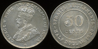 Малайзия (британская). 50 центов. 1920 (aUnc. Серебро)