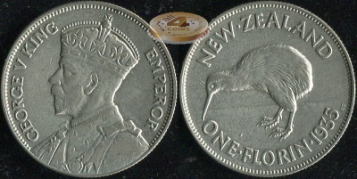 Новая Зеландия. 1 флорин. 1935 (XF. Серебро)