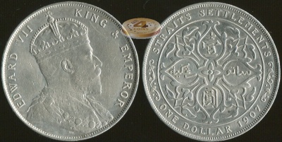 Стрейтс-Сетлментс. 1 доллар. 1907 (aXF/XF. Серебро)