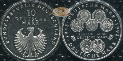 Германия (ФРГ). 10 марок. 1998 A (Proof. Серебро)