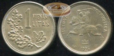 Литва. Монета 1 лит. 1925 (KM#76. XF+/aUnc. Серебро)