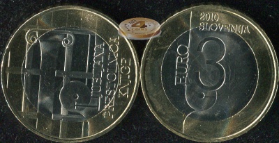 Словения. 3 евро. 2010 (Unc. Биметалл) Любляна - Всемирная Книжная столица