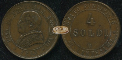 Ватикан. 4 солди (20 центезими). 1868.R (aXF)
