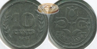 Нидерланды. 10 центов. 1942 (Unc)