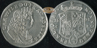 Германия (Анхальт-Цербст). 2/3 талера. 1678.CP (aXF. Серебро)