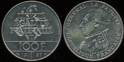 Франция. 100 франков. 1987 (Unc. Серебро)