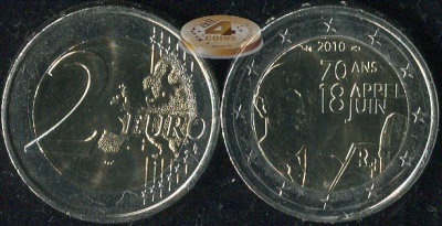 Франция. 2 евро. 2010 (Unc. Биметалл)