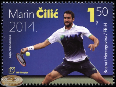 Босния и Герцеговина. 2014. Марин Чилич. Теннис (Почтовая марка. MNH OG)