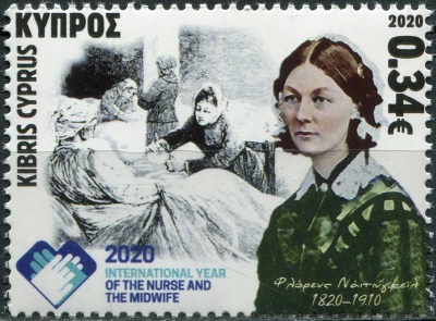 Кипр. 2020. Флоренс Найтингейл (1820-1910), сестра милосердия (Почтовая марка. MNH OG)