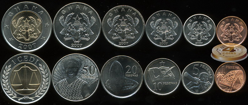 Гана. Набор №3 (6 монет. 1 биметалл) 2007