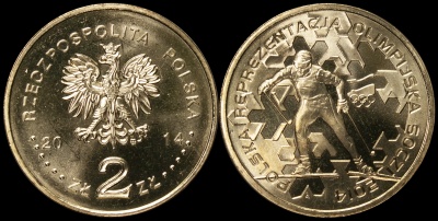 Польша. 2 злотых. 2014 (Unc) Польская сборная на Олимпиаде в Сочи. 2014