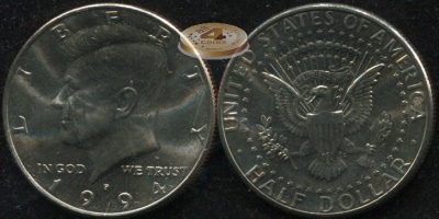 США. Монета 1/2 доллара. 1994.P (KM#A202b. Unc) Kennedy Half Dollar