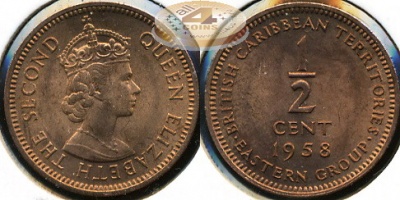 Британские Карибские Штаты. 1/2 цента. 1958 (aUnc)