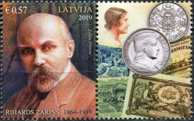 Латвия. 2019. 150-летие со дня рождения Рихарда Зариньша, художника-графика (I) (Сцепка. MNH OG)