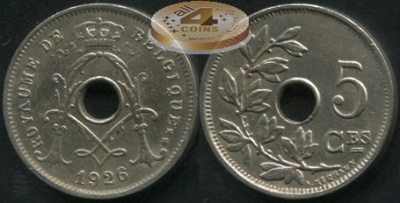 Бельгия. 5 центимов. 1926 (XF)