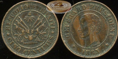 Гаити. 5 центимов. 1863 (XF)