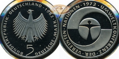 Германия (ФРГ). 5 марок. 1982F (Proof)