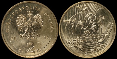 Польша. 2 злотых. 2012 (Unc) Чемпионат Европы по футболу 2012