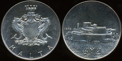 Мальта. 2 фунта. 1972. Серебро