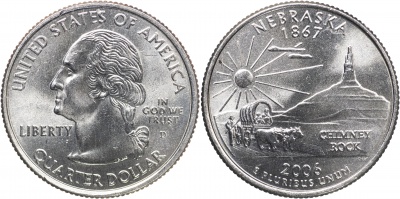 США. Монета 25 центов [Квотер]. 2006.D (KM#383. Unc) Небраска
