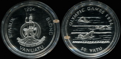 Вануату. 50 вату. 1994 (Proof. Серебро) Плавание
