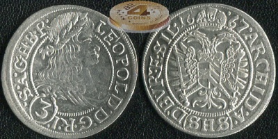 Священная Римская имп. Грошен. 1667 SHS (XF. Серебро)