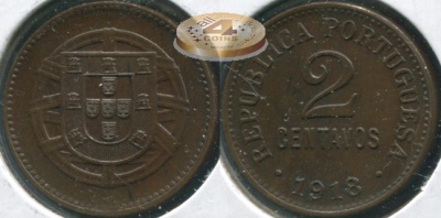 Португалия. 2 центаво. 1918 (Unc)