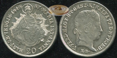 Венгрия (Австрийская империя). 20 крейцеров. 1848.KB (Unc. Серебро)