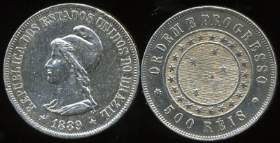 Бразилия. 500 рейс. 1889 (Серебро)