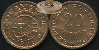 Мозамбик (Португальский). 20 центаво. 1961 (Unc)