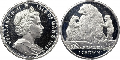 Остров Мэн. Монета 1 крона. 2013 (KM#1549. Unc) Кермодский медведь