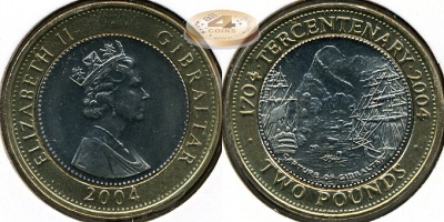 Гибралтар. 2 фунта. 2004 (Unc. Биметалл)