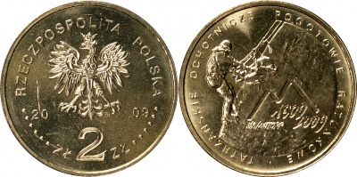 Польша. Монета 2 злотых. 2009 (KM.Y#697. Unc) 100 лет добровольной горно-спасательной службе
