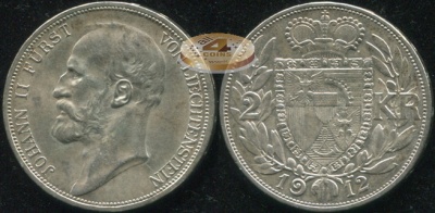Лихтенштейн. 2 кроны. 1912 (XF+/aUnc. Серебро)