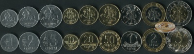 Литва. Набор №2 (9 монет. 2 биметалла) 1991-2009