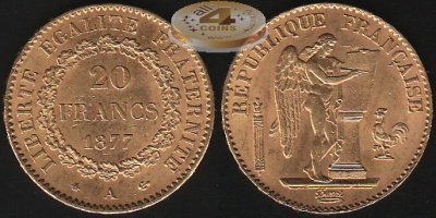 Франция. 20 франков. 1877 (Unc. Золото)
