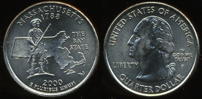 США. Квотер (25 центов). 2000.P (Unc) Массачусетс