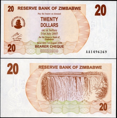 Зимбабве. 20 долларов (Unc) 2006